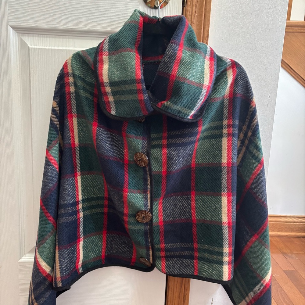 L.I.B. New York Plaid Cowl Neck Button Up Poncho